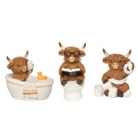 Set Dekorasi Kamar Mandi Sapi Highland Lucu 3 Buah, Figur Sapi Highland Resin untuk Dekorasi Rak Kamar Mandi, Patung Ornamen Resin