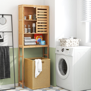Bamboo Storage Cabinet for Bathroom and <b>Laundry</b> Room Adjustable Toilet Shelf <b>Stand</b> Space-Saving Organizer with Cupboard - Product Image 1