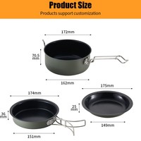 3Pcs Set Peralatan Masak Camping Warna Oranye, Set Peralatan Masak Outdoor Aluminium dengan Panci Rebus, Wajan, dan Piring