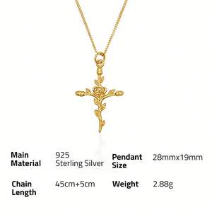 Chris April Último diseño 925 Collar de Cruz de Rosa sofisticado chapado en oro plateado - Product Image 6