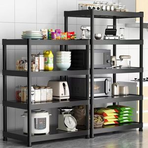 Household Foldable Plastic Multi-tier <strong>Storage</strong> Rack <strong>Kitchen</strong> Shelving <strong>Unit</strong> Floor-standing Multipurpose Organizer Pot Rack Living - Product Image 2