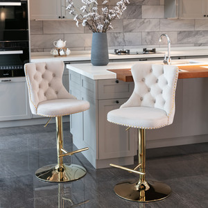 [US Stock] Modern Bar <strong>Stools</strong> <strong>Set</strong> of 2 Comfortable Tufted Gold Base Upholstered Back Fast Delivery From US MOQ 1 <strong>Set</strong> - Product Image 5