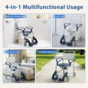 4-in-1 Rolling <strong>Shower</strong> <strong>Chair</strong> with Safety Locking Wheels &amp; Padded Seat <strong>for</strong> <strong>Elderly</strong> &amp; Disabled Seniors Bathroom Use Blue - Product Image 4