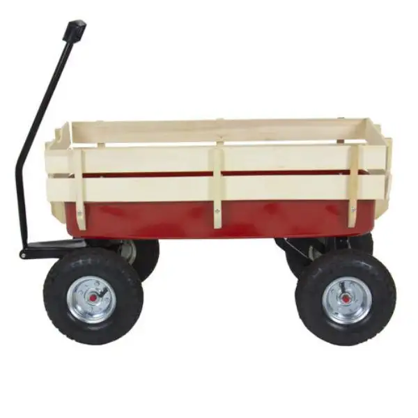 Carro di legno bambino cuscino giocattoli giardino per bambini auto con sedile e rosso tenda da sole