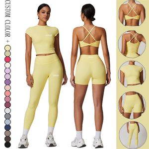 Conjunto Deportivo OEM de 5 Piezas para <span class=keywords><strong>Dama</strong></span> con Sujetador con Almohadillas Extraíbles, Camiseta Básica y Leggings de Cintura Alta Ropa Deportiva para Mujer - Product Image 1