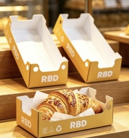 Plateau alimentaire pliable en papier avec logo personnalisé, boîte à emporter jetable pour boulangerie, pour croissant, hot-dog, sandwich, rouleau de cannelle, charcuterie