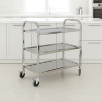 Chariot utilitaire à 2 niveaux avec roues verrouillables pour le service en chambre, le service thé et le transport de nourriture