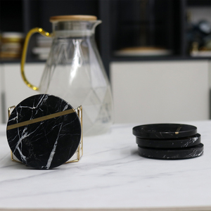 6 Pcs <strong>Cool</strong> Black Marble <strong>Coasters</strong> With Holder Round <strong>Coasters</strong> Set Natural Stone Drink <strong>Coasters</strong> Beverage Cup Mats - Product Image 4