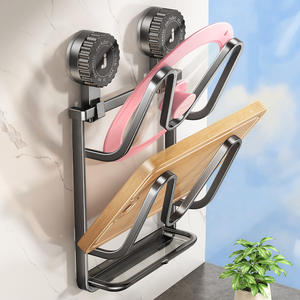 Support mural à ventouse pour couvercles de casseroles, étagère de rangement de cuisine multicouche en forme de L avec support pour planche à découper - Product Image 2