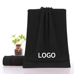 Özelleştirilmiş nakış logosu solmaya dayanıklı siyah keseler lüks pamuk banyo özel havlu el havlu setleri