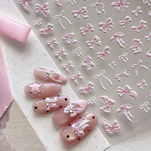 Autocollants pour ongles avec nœud blanc rose, style féminin délicat, autocollants auto-adhésifs pour ongles, ornements mignons pour ongles, pour décoration de manucure en Salon, DIY - Product Image 3