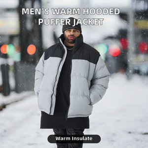 Men's Color Block Puffer Jacket Stand Collar Quilted <b>Down</b> Coat Waterproof Breathable Winter Outerwear - Product Image 5
