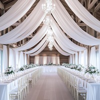 Voilages de plafond blancs pour mariages et fêtes, longs rideaux de plafond, tentures de tente, sans plis, en soie, faciles à draper et à accrocher, draperies blanches