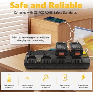 Cargador Rápido de 4 Puertos DCB104 para Baterías Dewalt de 12V/20V/60V DCB200 con Puerto <span class=keywords><strong>USB</strong></span>, Estación de Carga Múltiple para Baterías DCB115 DCB118 - Product Image 4