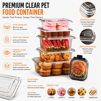Conteneur alimentaire jetable en PET transparent avec couvercle, base noire, boîte d'emballage pour pâtisserie à emporter, sans BPA