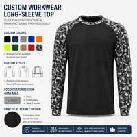 Chemise de travail à manches longues avec manches raglan camouflage, couleur personnalisée, poche poitrine, pour la construction et l'industrie