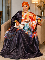 Robe Boubou Africaine Bazin Riche avec Foulard et Châle, Collection Dashiki, Taille Unique, Coupe Ample, Robe Traditionnelle de Mariage pour Femme