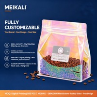 Sachet de café à fond plat refermable personnalisé par le fabricant, design personnalisé, sac alimentaire transparent arc-en-ciel avec fermeture éclair et logo imprimé
