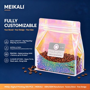 Sachet de café à fond plat refermable personnalisé par le fabricant, design personnalisé, sac alimentaire transparent arc-en-ciel avec fermeture éclair et logo imprimé - Product Image 1