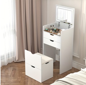 Modern Wood 3-in-1 Multifunctional <b>Dressing</b> <b>Table</b> <b>Stool</b> Set Three-color Lighting Modes HD Mirror Two Sliding Drawers Hidden - Product Image 6
