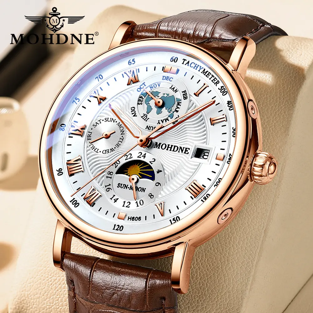 Squelette montre automatique hommes soleil lune Phase étanche hommes Tourbillon montres mécaniques Top marque luxe montres-bracelets