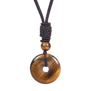 2026 Nova Moda Colar de Cristal de Ágata Olho de Tigre Natural com Pingente de Fecho de Segurança, Amuleto Circular de Cura e Sorte, Presente de Joia - Product Image 6