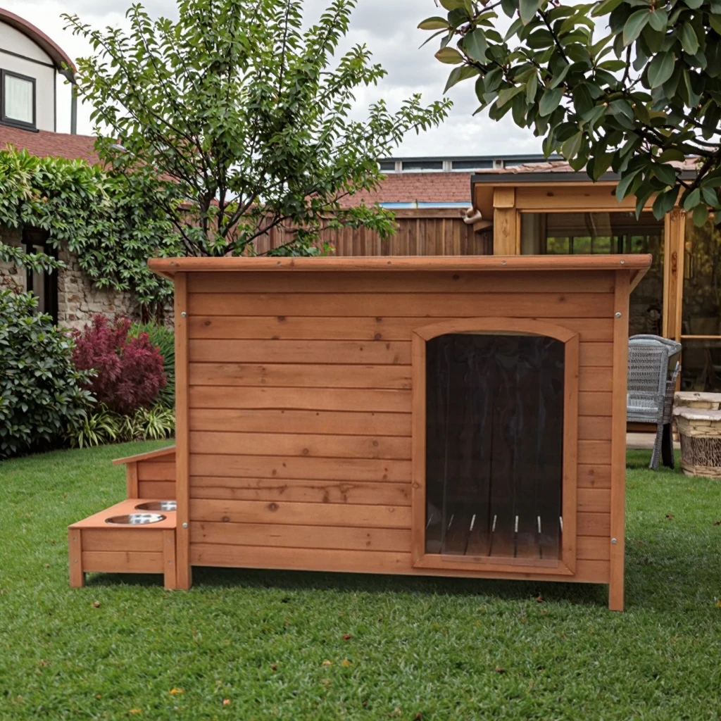Amazon | 木製犬小屋/屋外用ドッグハウス/天然木/防水仕様/木製