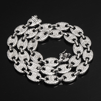 Chaîne ovale en alliage de zinc avec strass en gros de 12 mm, style « nez de cochon », collier hip-hop pour hommes, bijoux en vrac, petites commandes