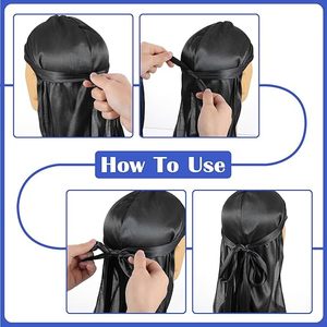 Özel Logolu Polyester Çocuk İpeksi Saten Hip Hop Durag Erkek Kız Çocuklar İçin Düz Renk Uzun Kuyruklu Geniş Askılı 360 Dalgalar Şapkası - Product Image 4