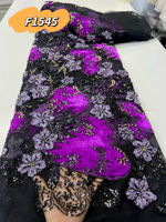 Tissu en tulle bleu royal F1545 avec fleurs 3D brodées de perles, maille brodée à la main pour robe de soirée ou de mariée
