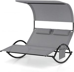 Chaise suspendue d'extérieur pour 2 personnes, chaise longue à bascule avec auvent, chaise longue résistante aux intempéries pour patio, jardin, bord de piscine - Product Image 1