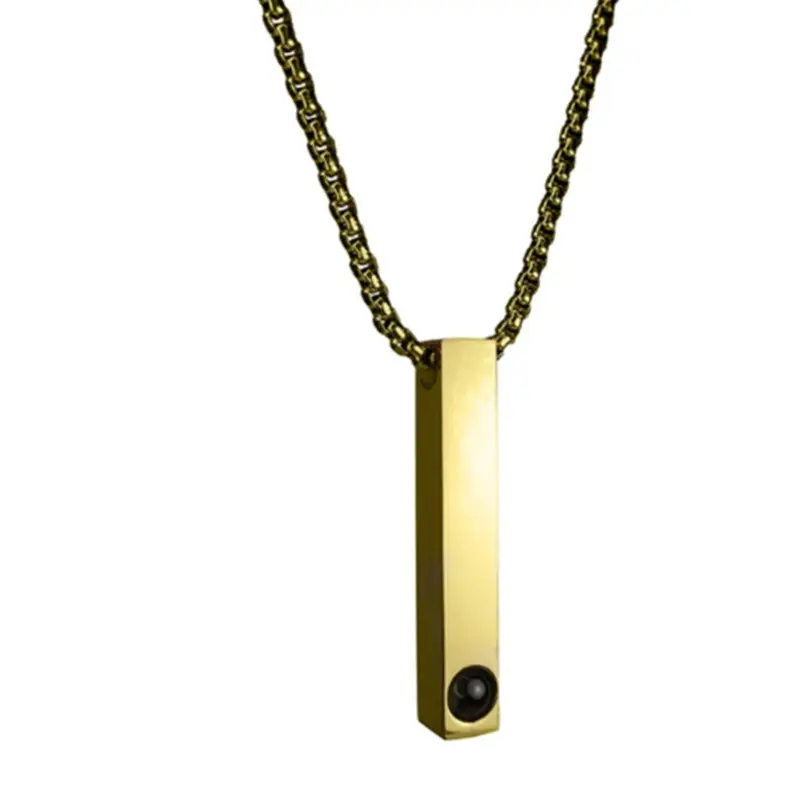 Özel fotoğraf lazer logosu Mens altın uzun DIY anahtarlık projeksiyon Spiral dikey kolye paslanmaz çelik takı kolye