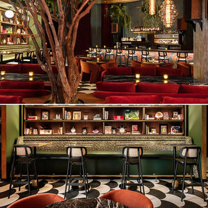 Ensemble de canapés en velours rouge commercial avec dessus de table en marbre pour restaurant et café, aménagement de sièges de salle à manger moderne - Product Image 4