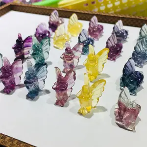 Wholesale Natural Rainbow Fluorite Spirit Crystals Healing Stones Carving Crystal Crafts Mini Butterfly Fairy For Christmas