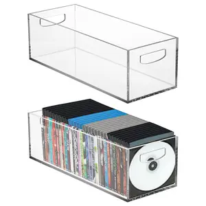 Factory Wholesale Clear DVD Holder Case With Handles Stackable Storage Container Shelf Organizer Acrylic DVD/CD Storage Box