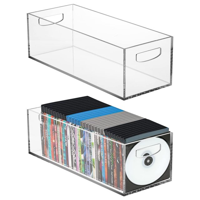 Factory Wholesale Modern Eco-Friendly Clear Acrylic DVD/CD Storage Box with Handles Stackable Storage Container Shelf Organizer