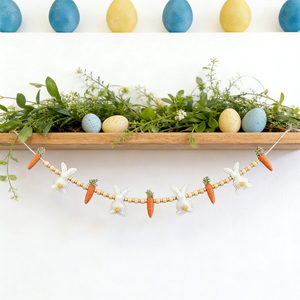 Decorazioni Pasquali per la Casa, Banner Primaverile, Ghirlanda <span class=keywords><strong>di</strong></span> Perline in Legno con Coniglietto Pasquale e Carota - Product Image 6