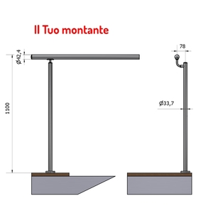 Pasamanos verticales de acero inoxidable satinado compensado de 33,7mm, pasamanos de altura del suelo AISI 304 - Product Image 1