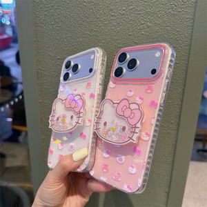 Cartoon KT cat bow holder Mobile Phone case for iPhone 17 Air 16 15 Pro Max Transparent Bracket Cute Printing Stand back Cover - Product Image 6