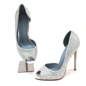 Doris Fanny Silver Crystal Peep Toe Women's High Heels Bridal <b>Shoes</b> Fashion Trend Breathable Summer Autumn Genuine Leather - Product Image 2