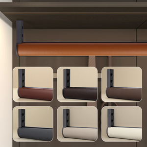 Barre de penderie ovale en cuir avec revêtement en cuir PU, en alliage d'aluminium, antidérapante, pour vêtements - Product Image 5