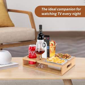 Accueil Salon Boîte à collation en bois Caddy Tray Organizer Sofa Couch Bar avec distributeur de boissons Porte-gobelets - Product Image 2