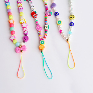 Vente chaude À La Main Coloré <span class=keywords><strong>Poterie</strong></span> Argile Perlé Poignet Longe De Mode Bohème Heureux Visage Initiale Perle Perles Téléphone Longe - Product Image 5