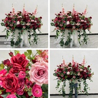 Camino de mesa de flores artificiales color rosa borgoña al por mayor, arreglo floral de hiedra colgante para decoración de ceremonias de boda