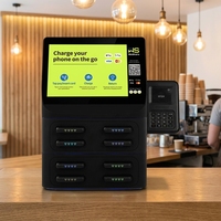 Station de recharge commerciale pour téléphones avec 8 emplacements, écran tactile 10,1 pouces, batterie partagée 60W, paiement par carte de crédit et QR, pour café