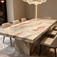 Grande dalle de marbre rose et vert moderne pour escalier intérieur, bar à domicile, table à manger, panneau mural de salon, plan de travail de cuisine