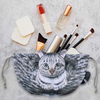 Pochette de maquillage portable créative en forme de chat avec cordon de serrage, idéale pour les amoureux des chats