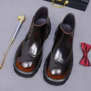 2026 Men's Trendy Chelsea <b>Boots</b> Decorated Leather <b>Boots</b> with British Style Thick Soles and High Heels for Business and Commuting - Product Image 5