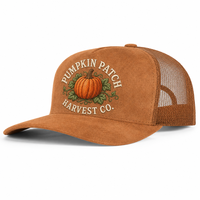 Casquettes Trucker Unisexe Personnalisées à 5 Panneaux en Daim Structuré avec Visière Courbée, Broderie Sorcière, Fantôme et Lune Croissante, en Maille