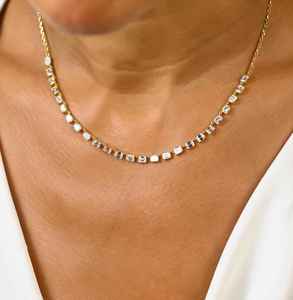 Collar de media cadena con diamantes de moissanita de corte esmeralda, plata de ley 925 chapada en oro, regalo de compromiso y boda para amantes - Product Image 5